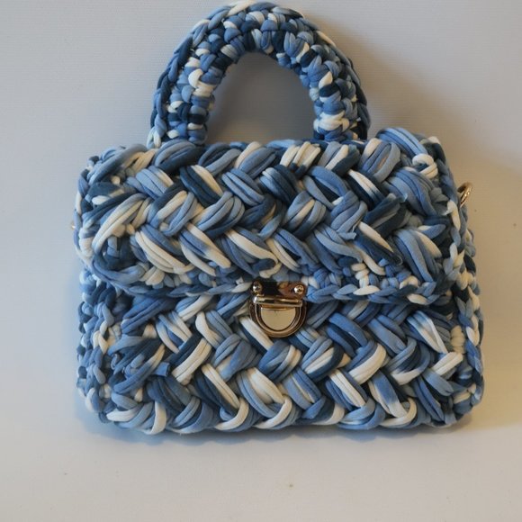 ORLANALAMARCA Handbags - ORLANALAMARCA BLUE/WHITE WOVEN KNIT MINI PURSE*
